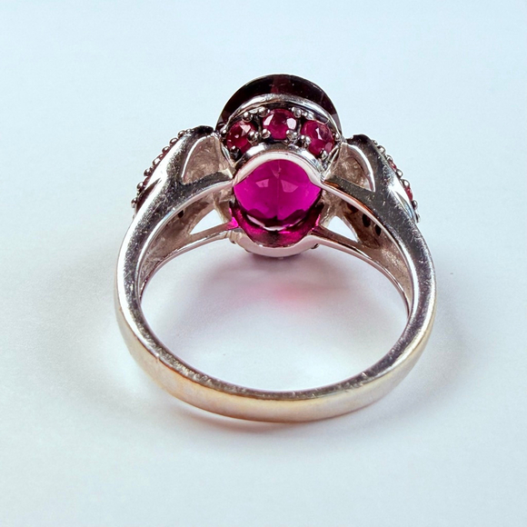 Estate 14K White Gold 7.5 CT Rhodolite Garnet & Ruby Custom Vintage Ring - Picture 6 of 12